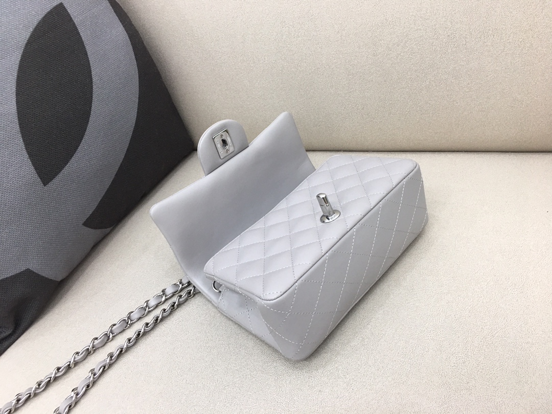 Small Classic Flap Lambskin Bag A01116 Light Gray/Silver